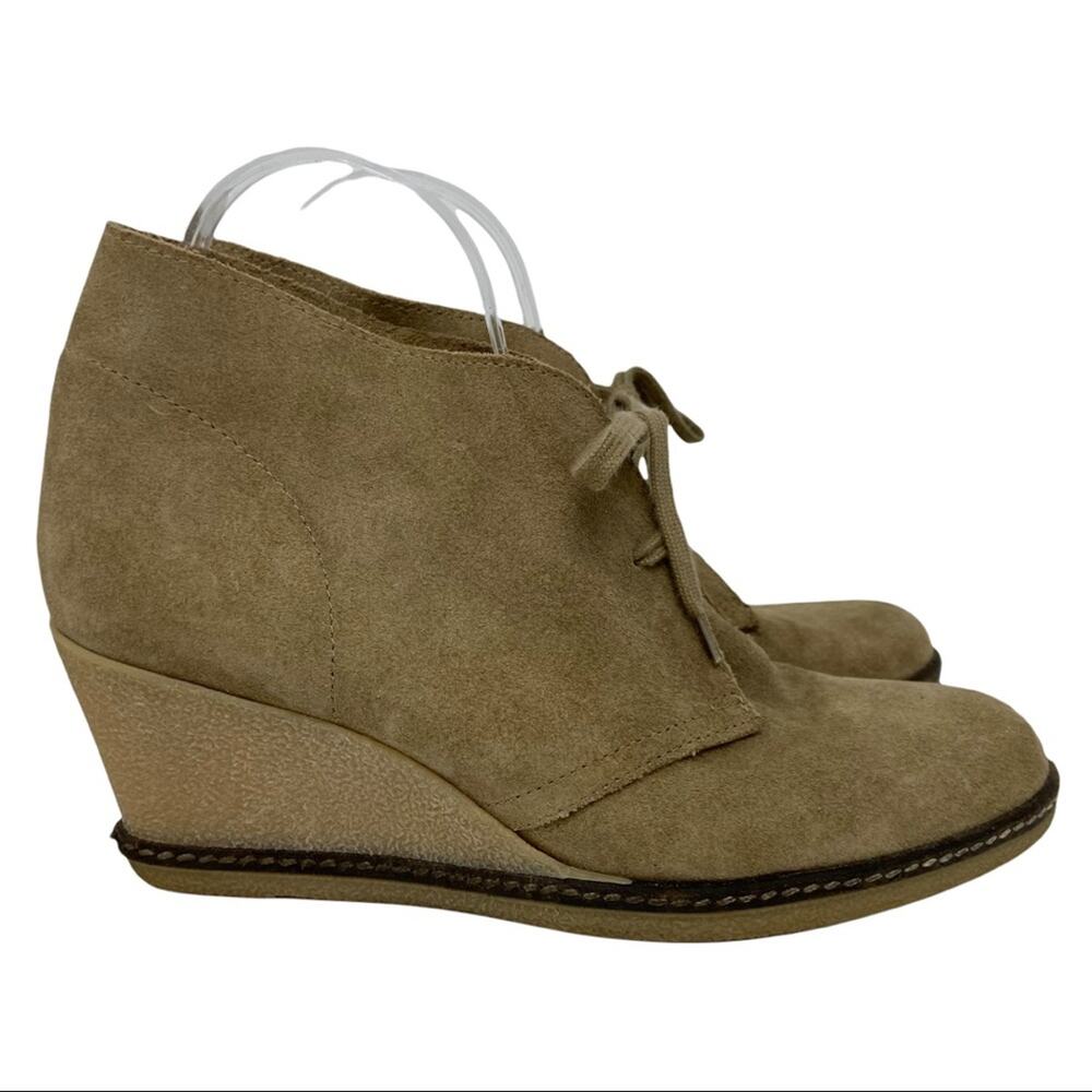 J. Crew Tan Suede Wedge Chukka Boots Rubber Sole Size 10 Made In Italy Leather